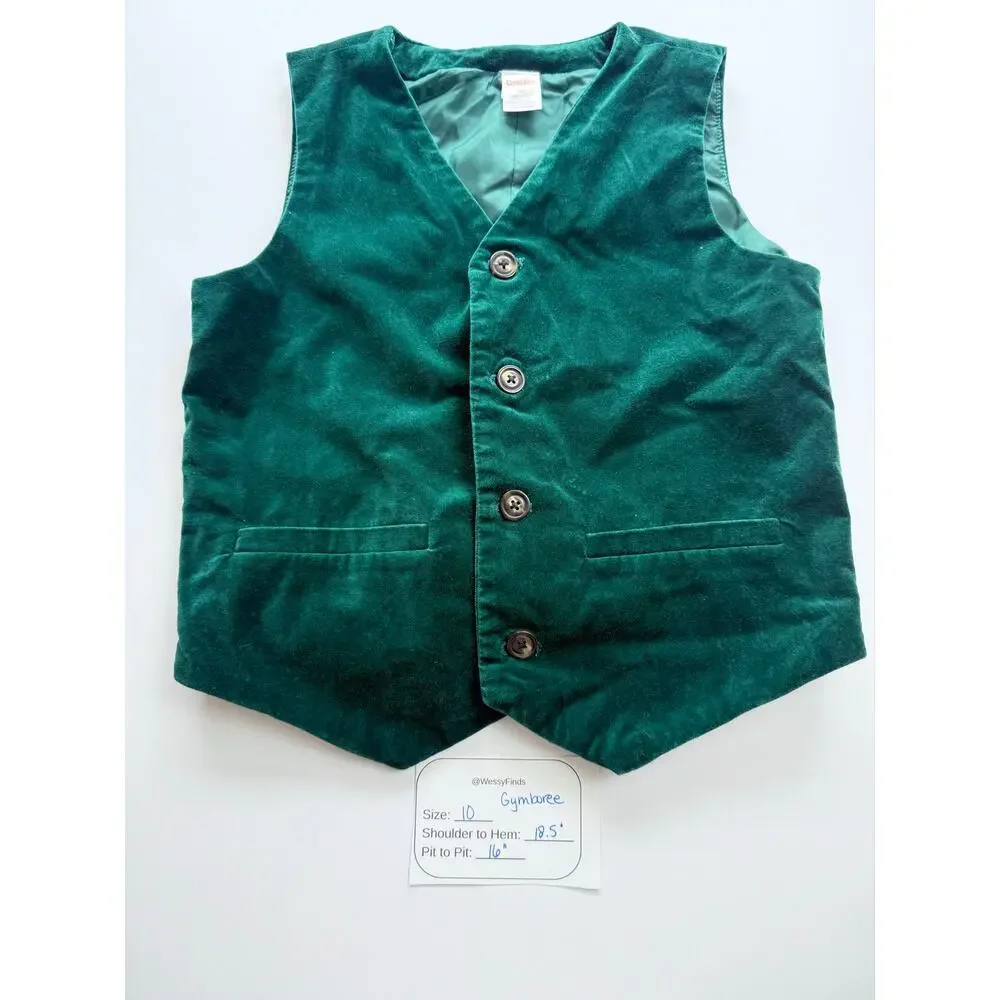 Gymboree Boys Green Velvet Vest Size 10 Holiday Christmas